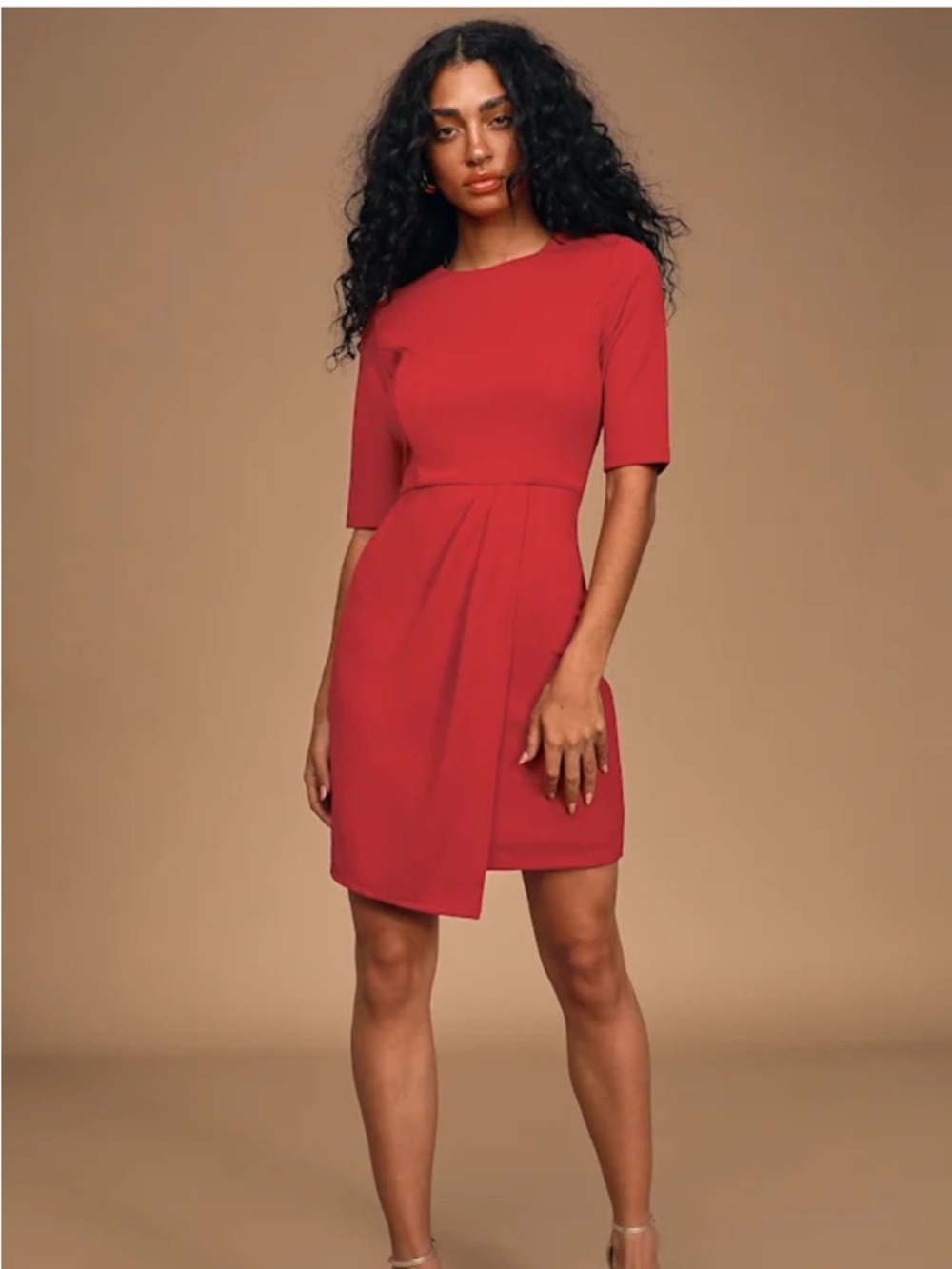Lulu's Red Short-Sleeve Asymmetrical Mini Dress